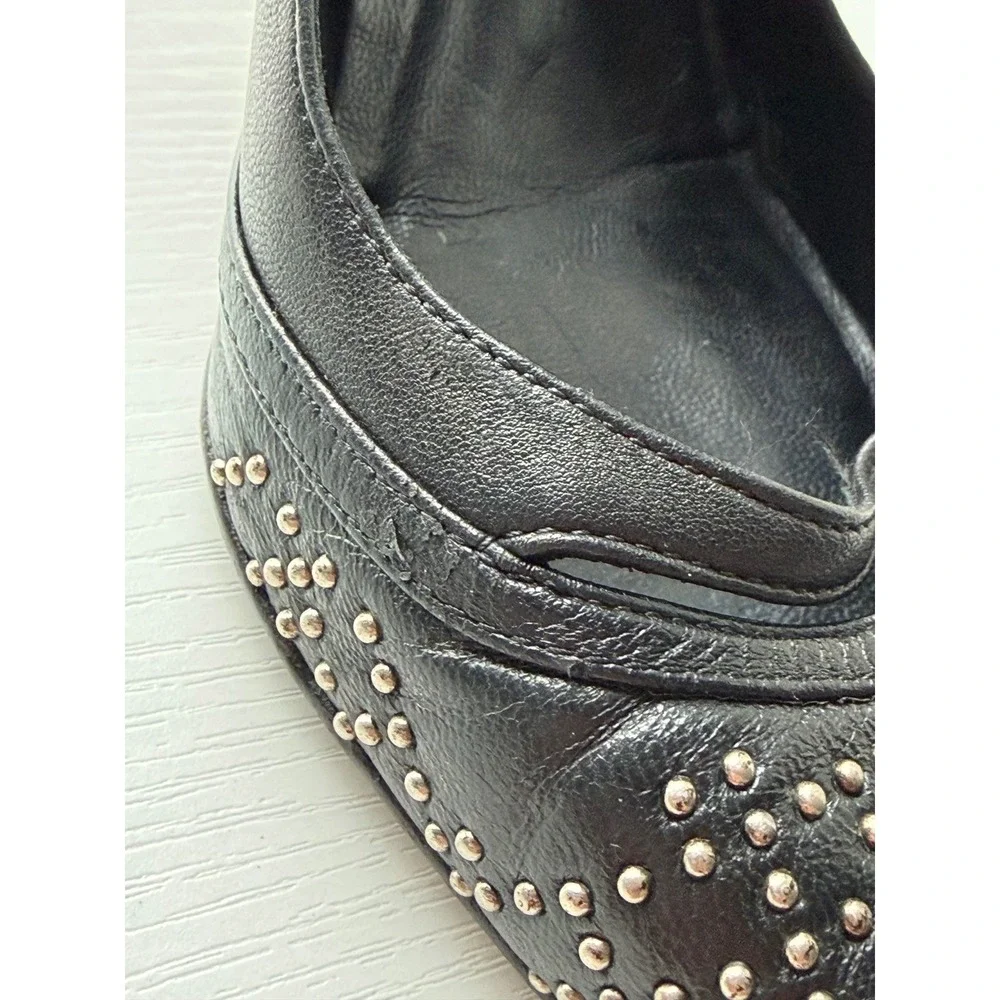 Christian Dior Black Leather Studded Pointed Toe Pumps Charm Heels Size 38